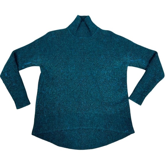 Madewell Mock Neck Sweater Teal Blue Knit Pullover Alpaca Blend Merino Wool SZ S - Picture 1 of 7